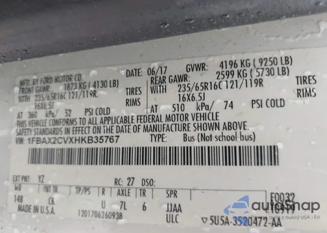 2017 Ford Transit-350 Xl from USA, damaged, VIN 1FBAX2CVXHKB35767